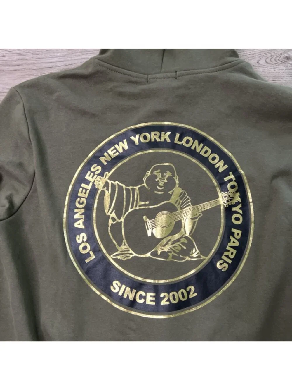 True Religion Zip Up Hoodie Mens Large Green Fleece City Buddha Logo